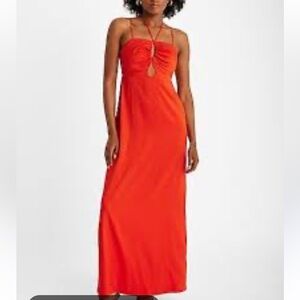 NWT Retail $108 Size XL, EXPRESS red satin jacquard midi slip dress